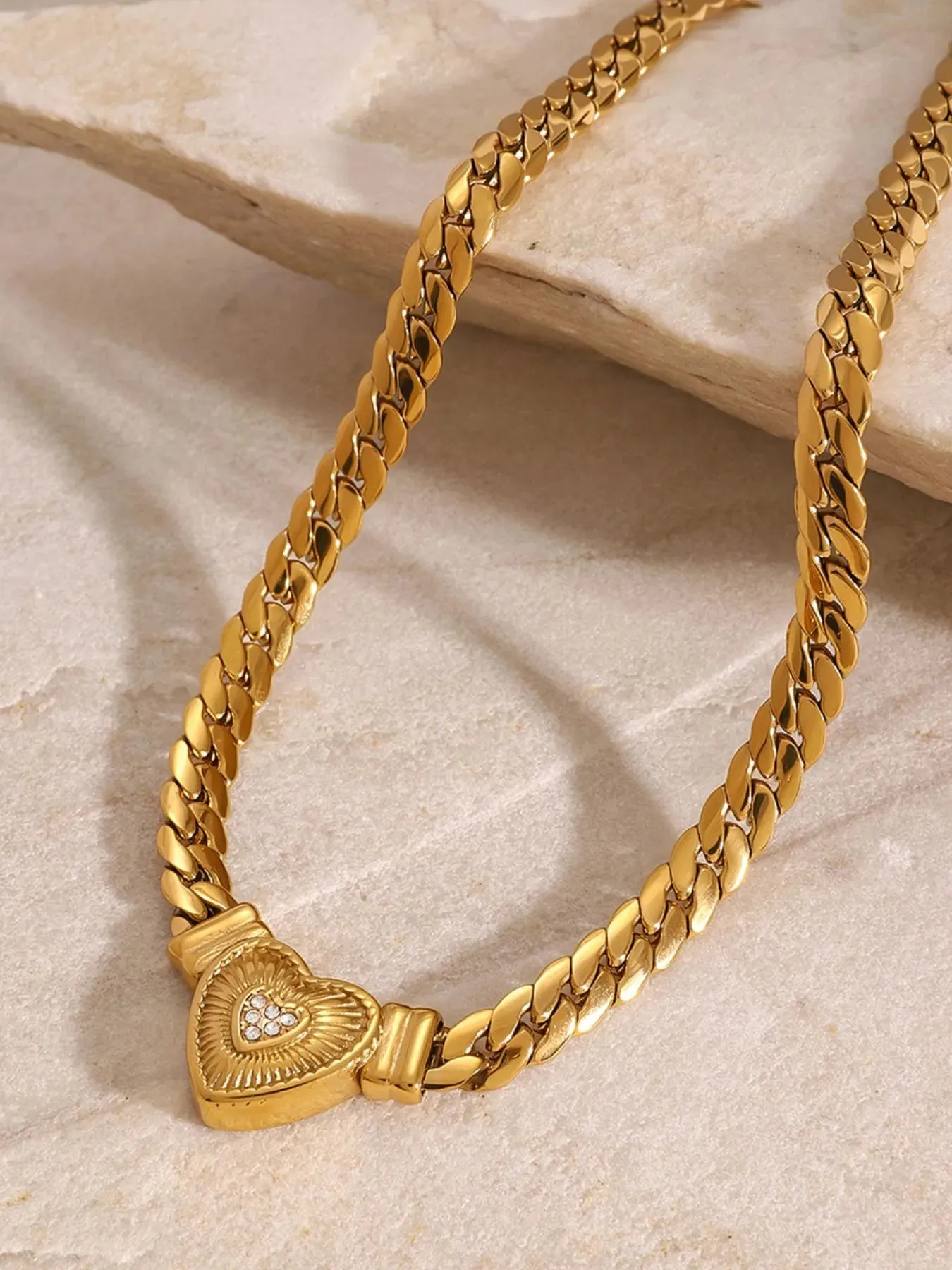 18K Gold-Plated Inlaid Zircon Heart Chain Necklace sold by Charming Charlie product image thumbnail 4