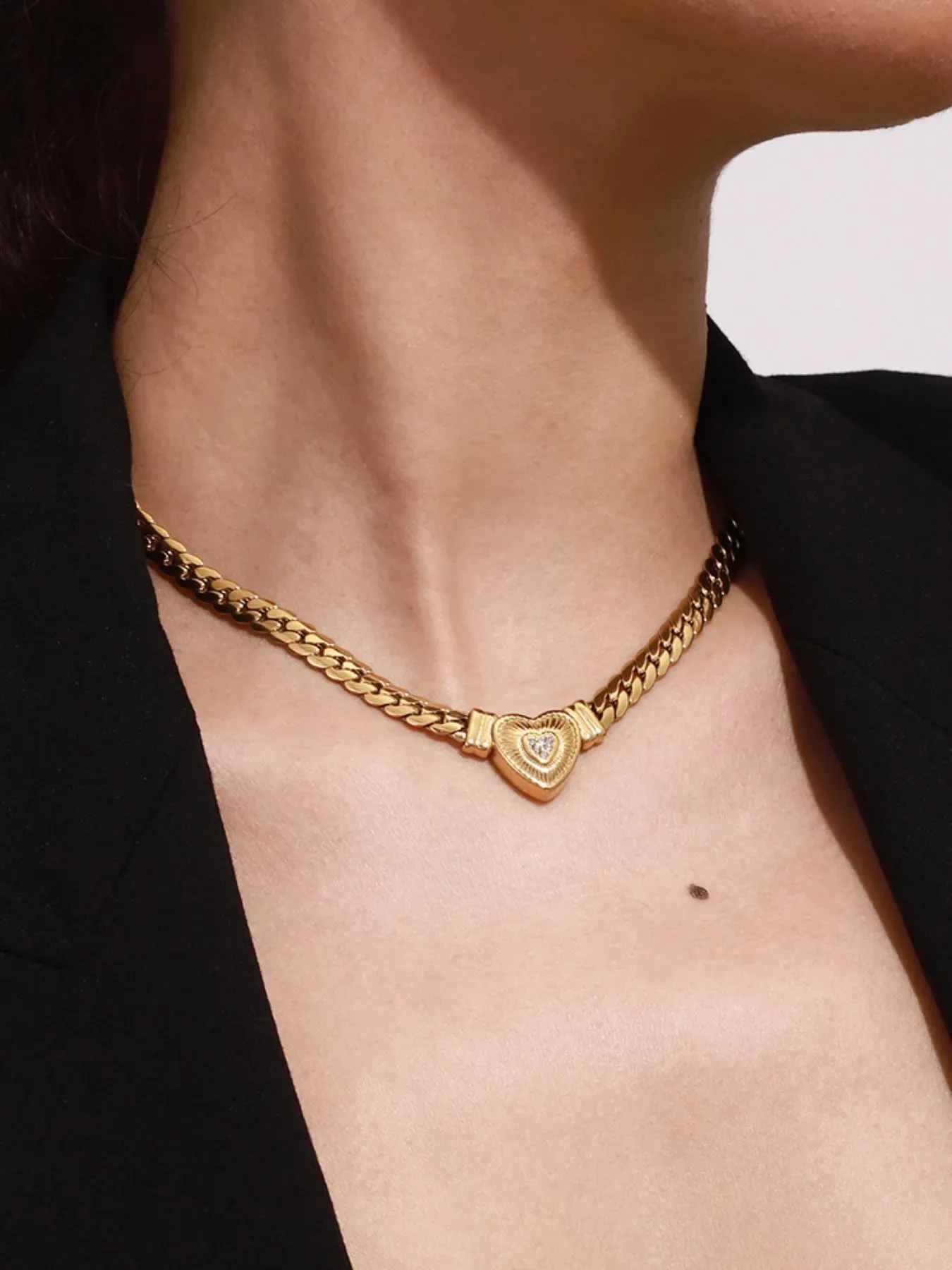 18K Gold-Plated Inlaid Zircon Heart Chain Necklace sold by Charming Charlie