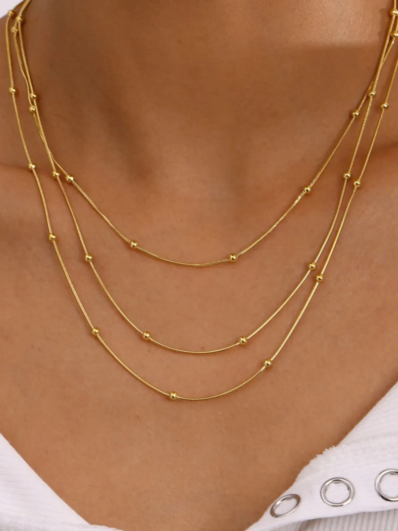 18K Gold-Plated Layered Beaded Chain Necklac sold by Charming Charlie