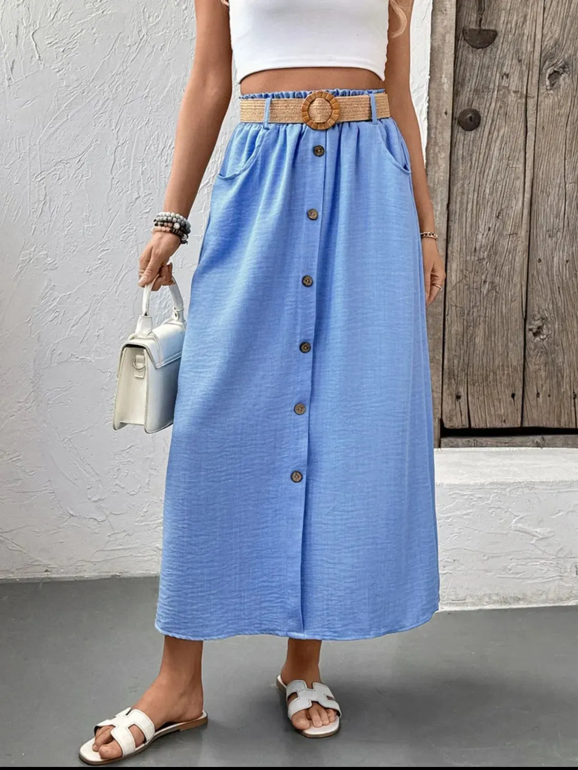 Decor Button Front Midi Skirt sold by Charming Charlie