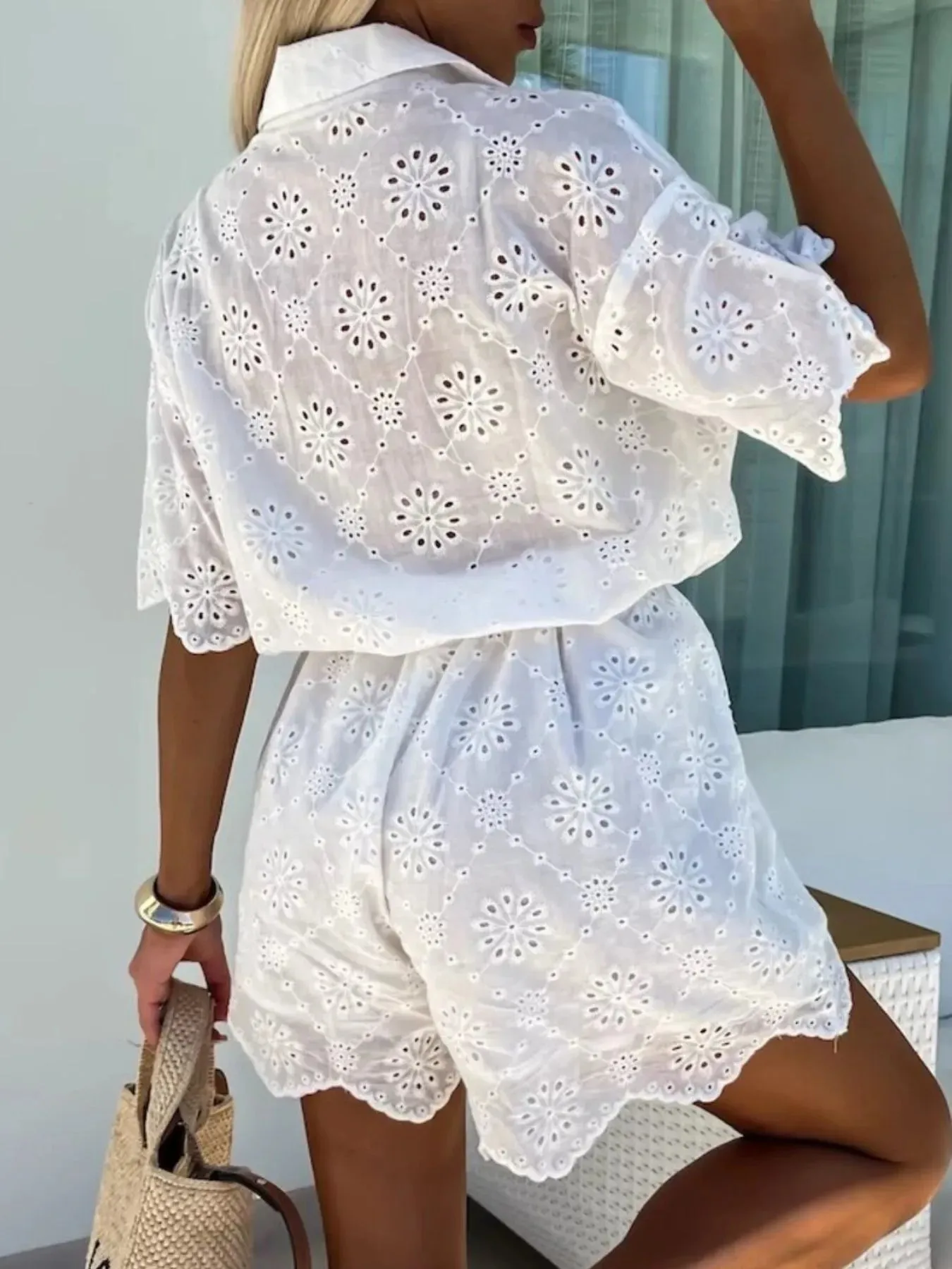 Eyelet Lace Button-Up Romper sold by Charming Charlie product image thumbnail 4