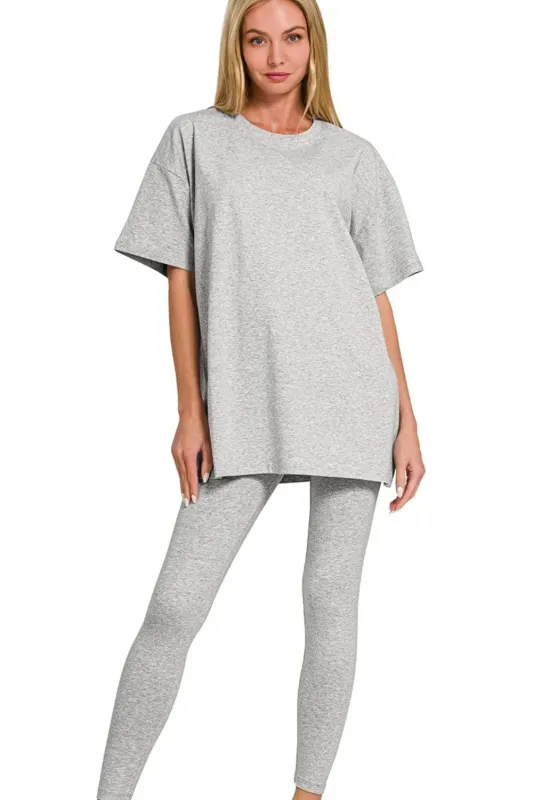 Zenana Cotton Round Neck Top & Legging Set sold by Charming Charlie
