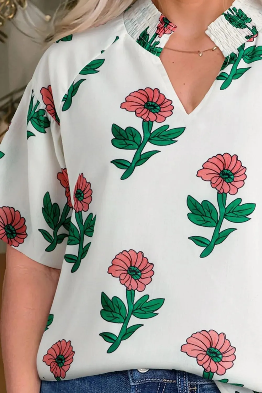 Flower Notched Short Sleeve Blouse sold by Charming Charlie product image thumbnail 3