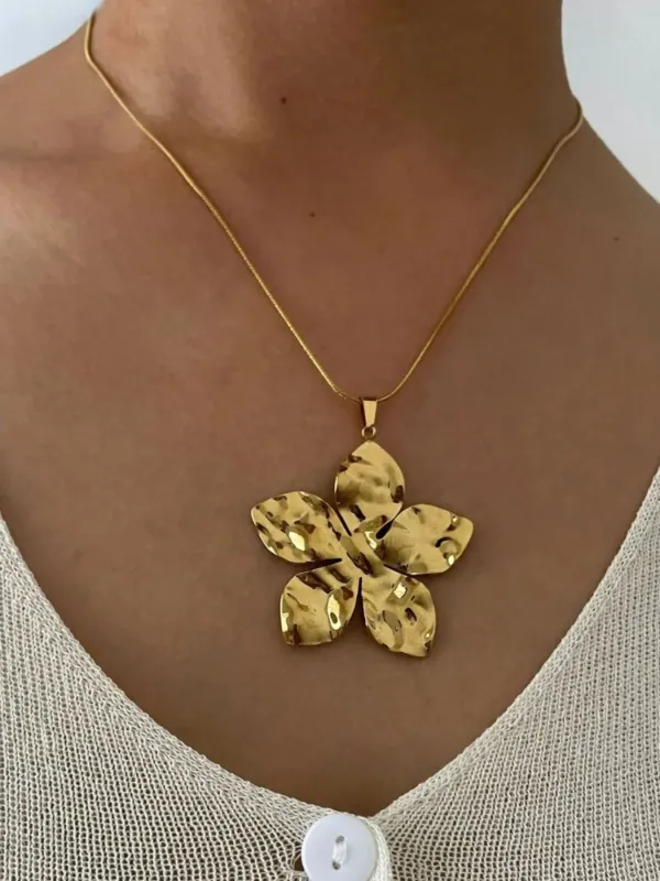 18K Gold-Plated Hammered Flower Pendant Necklace sold by Charming Charlie