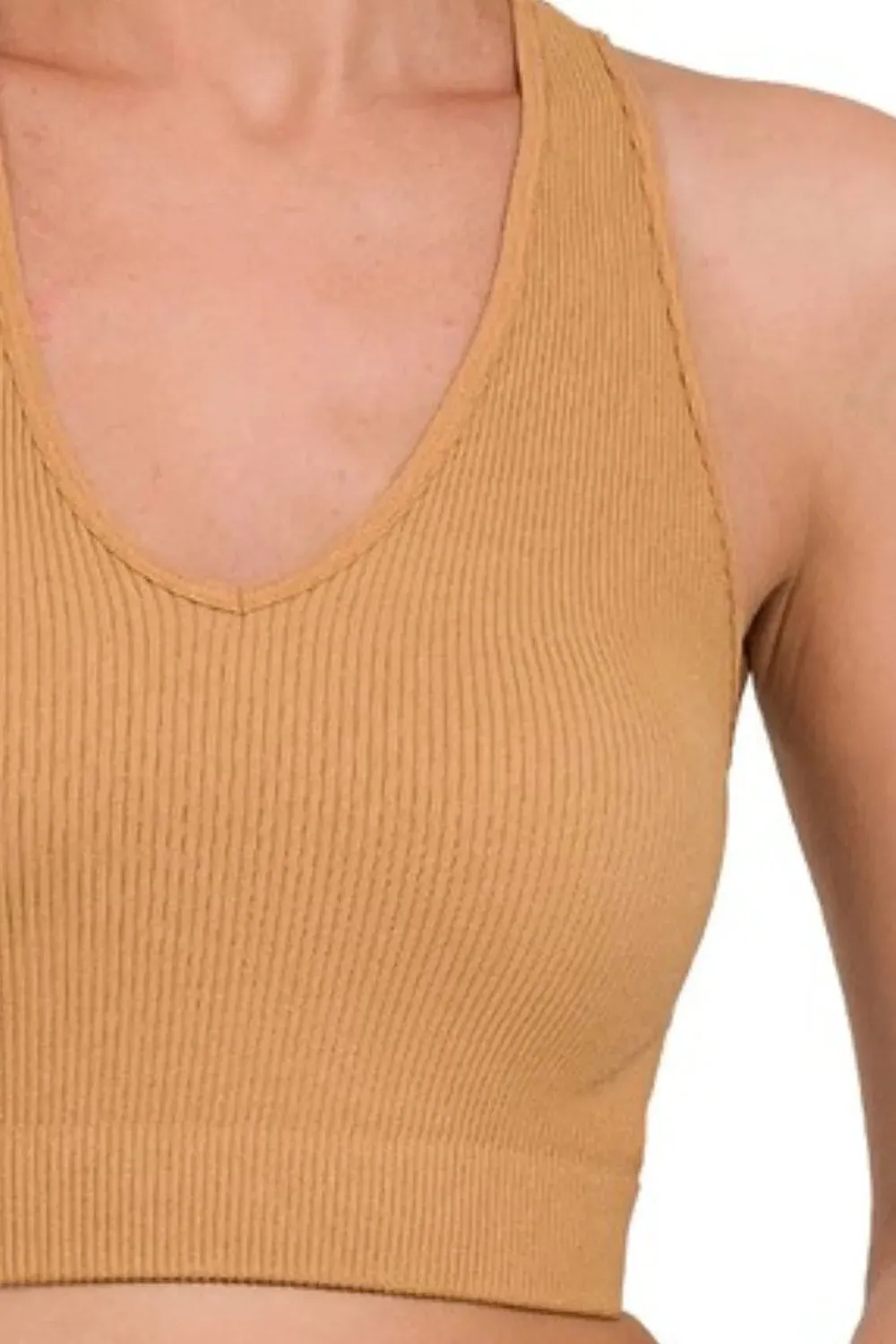 Zenana Seamless Ribbed Cropped Racerback Tank Top sold by Charming Charlie product image thumbnail 3