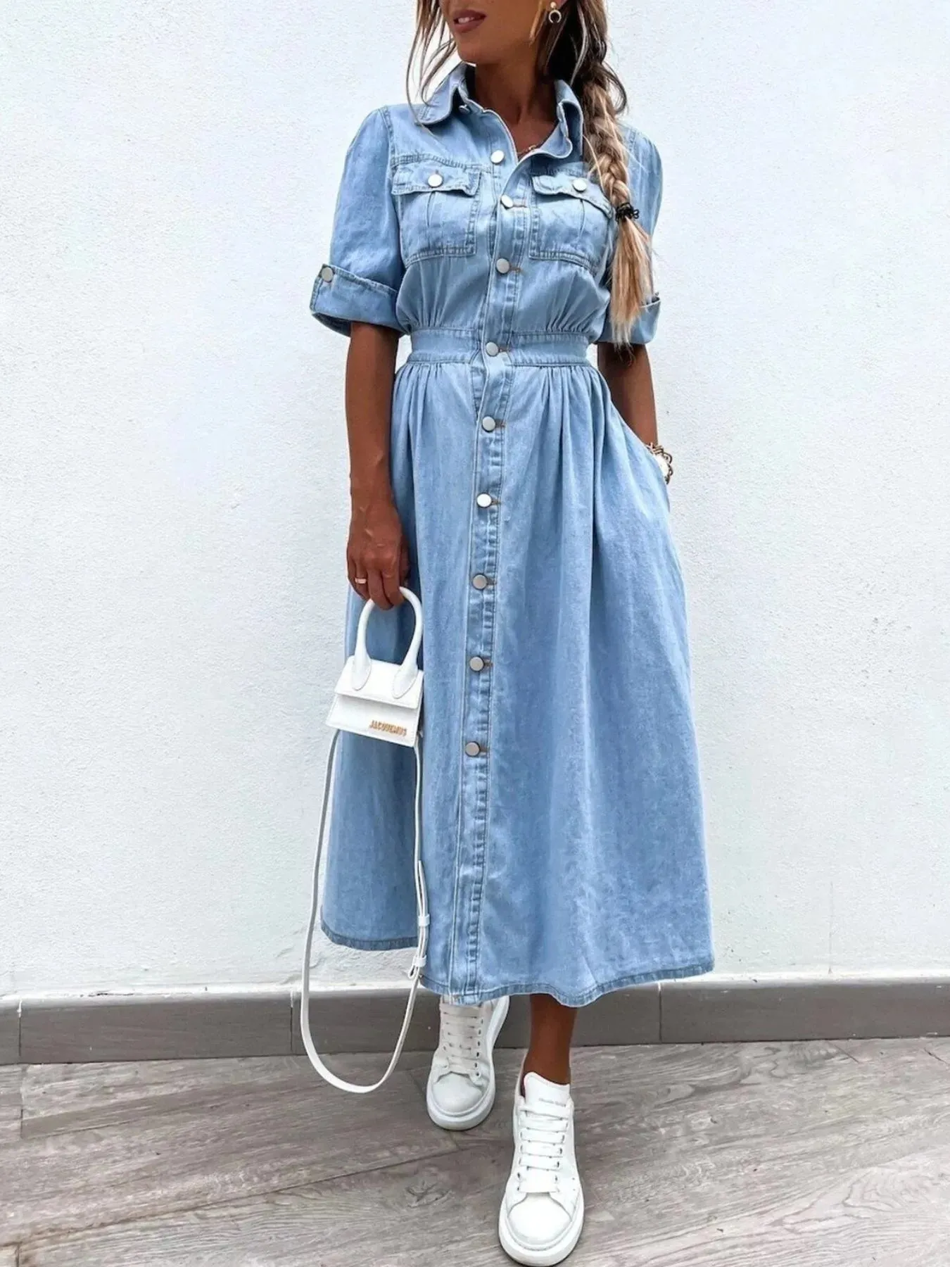 Full Size Button Down Roll-Up Sleeve Denim Shirt Dress Plus Size sold by Charming Charlie product image thumbnail 3