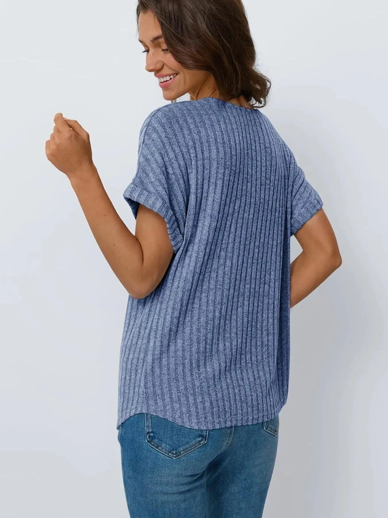 Casual Ribbed Knit Short Sleeve T-Shirt sold by Charming Charlie product image thumbnail 5