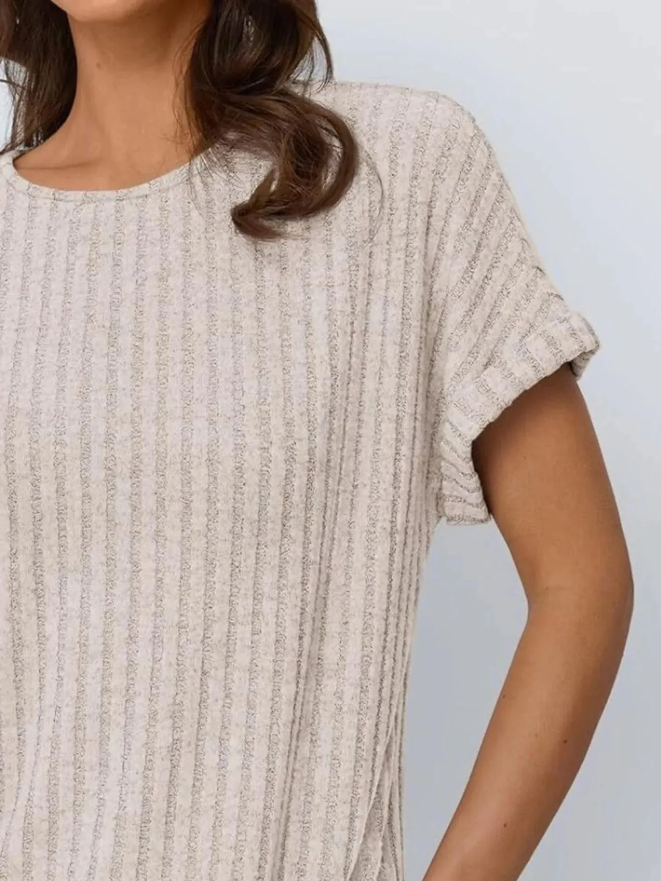 Casual Ribbed Knit Short Sleeve T-Shirt sold by Charming Charlie product image thumbnail 3