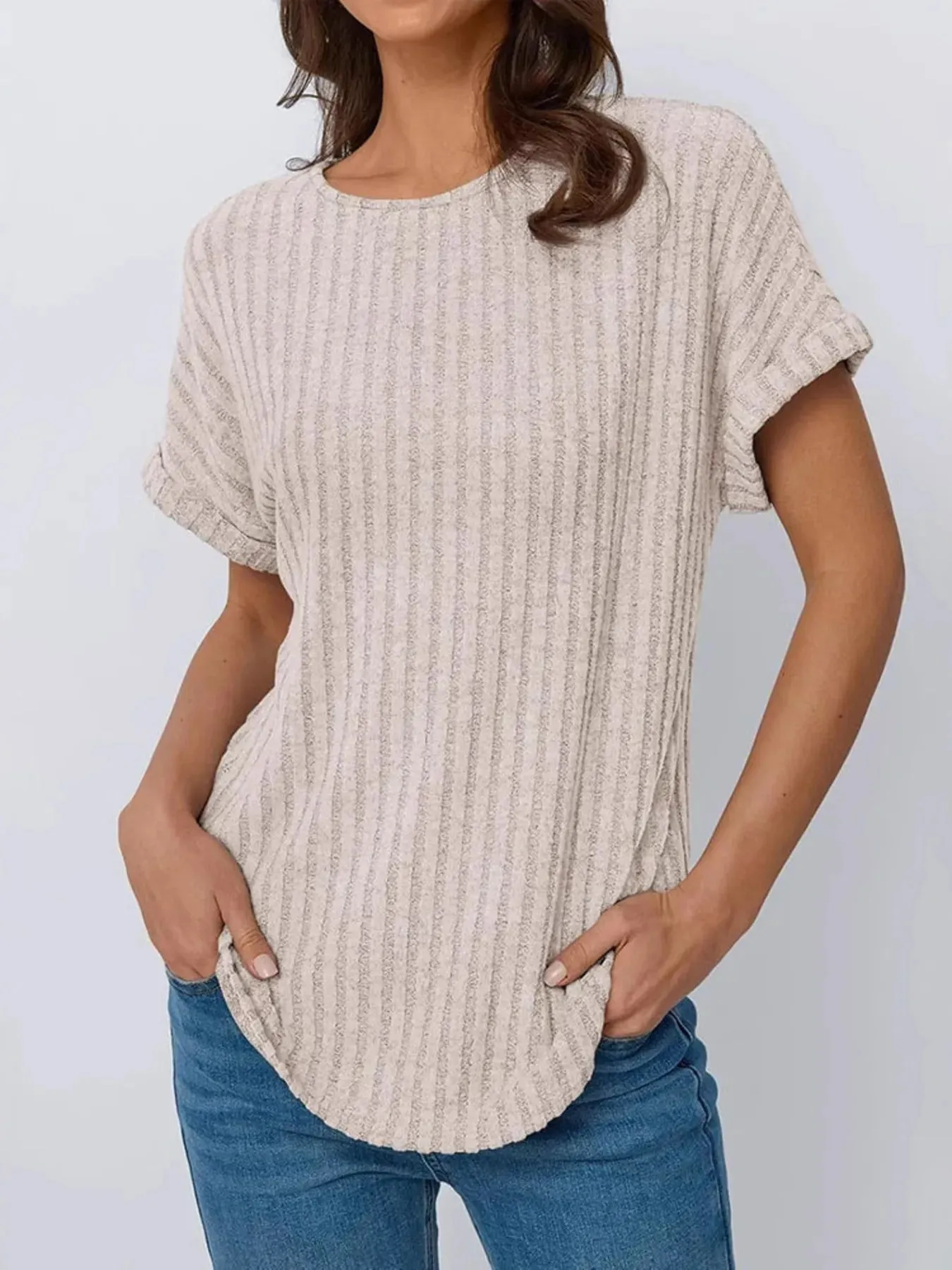 Casual Ribbed Knit Short Sleeve T-Shirt sold by Charming Charlie