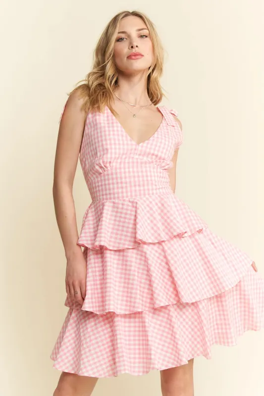 Jade By Jane Gingham Tiered Mini Dress sold by Charming Charlie