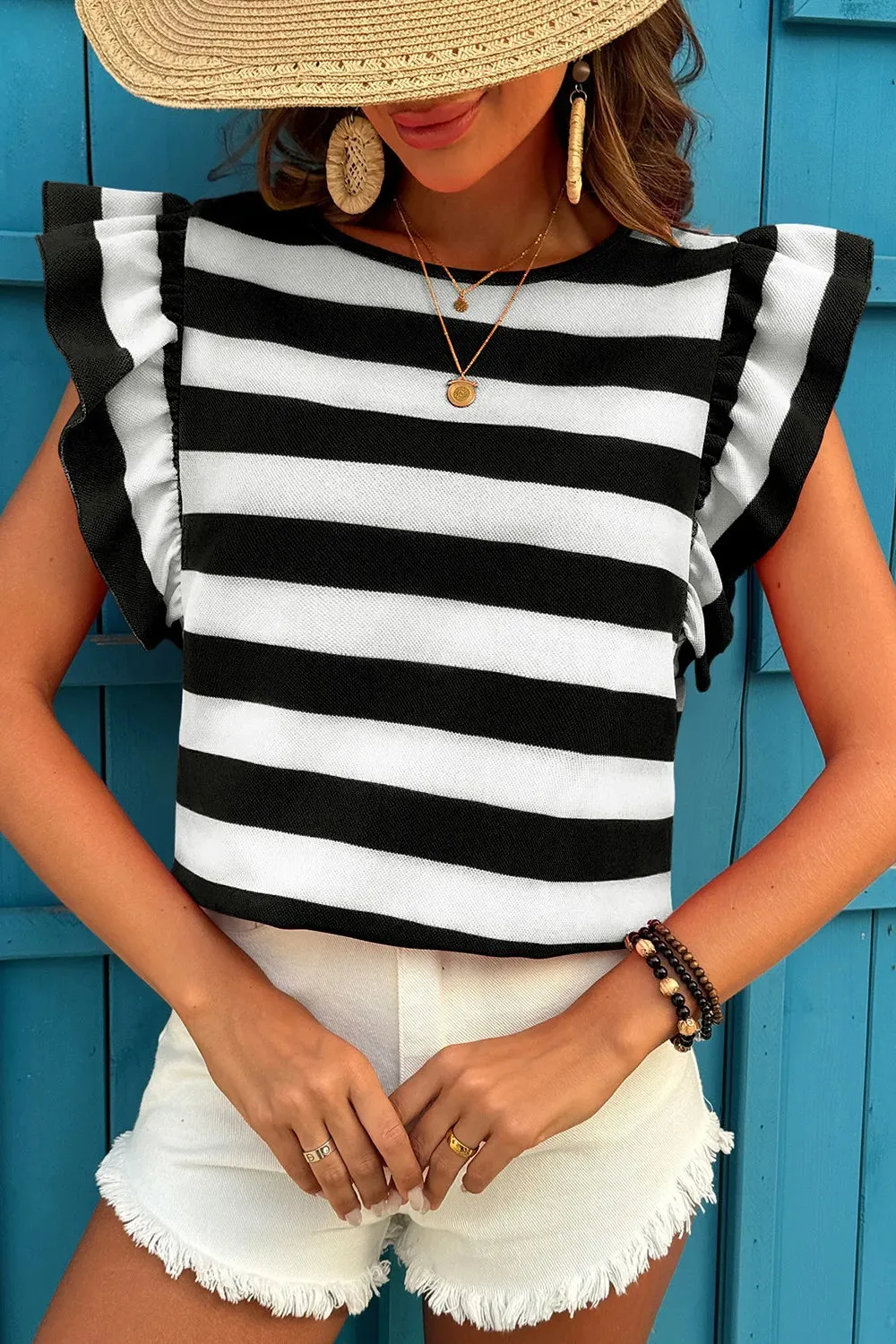 Ruffle Sleeve Striped T-Shirt sold by Charming Charlie product image thumbnail 2