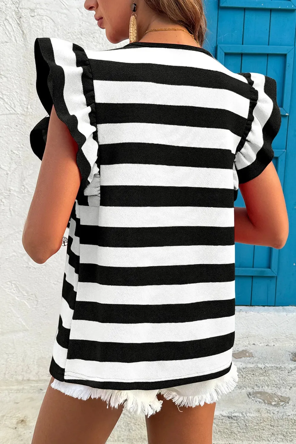 Ruffle Sleeve Striped T-Shirt sold by Charming Charlie product image thumbnail 5