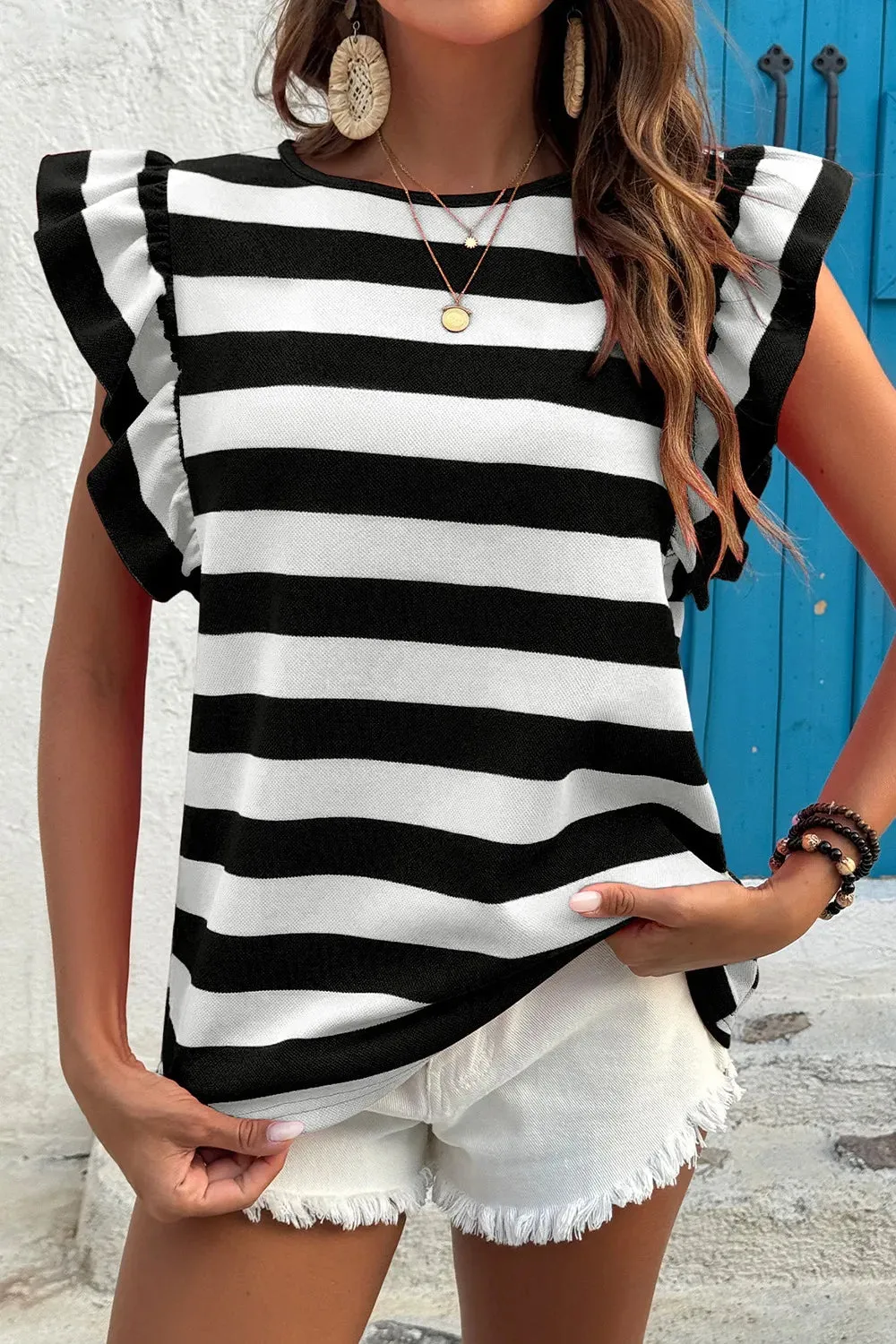Ruffle Sleeve Striped T-Shirt sold by Charming Charlie product image thumbnail 4