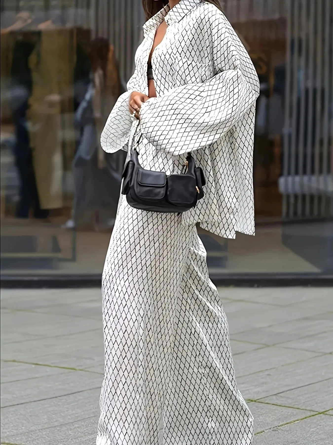 Diamond Pattern Long Sleeve Top and Pants Two-Piece Set sold by Charming Charlie product image thumbnail 2