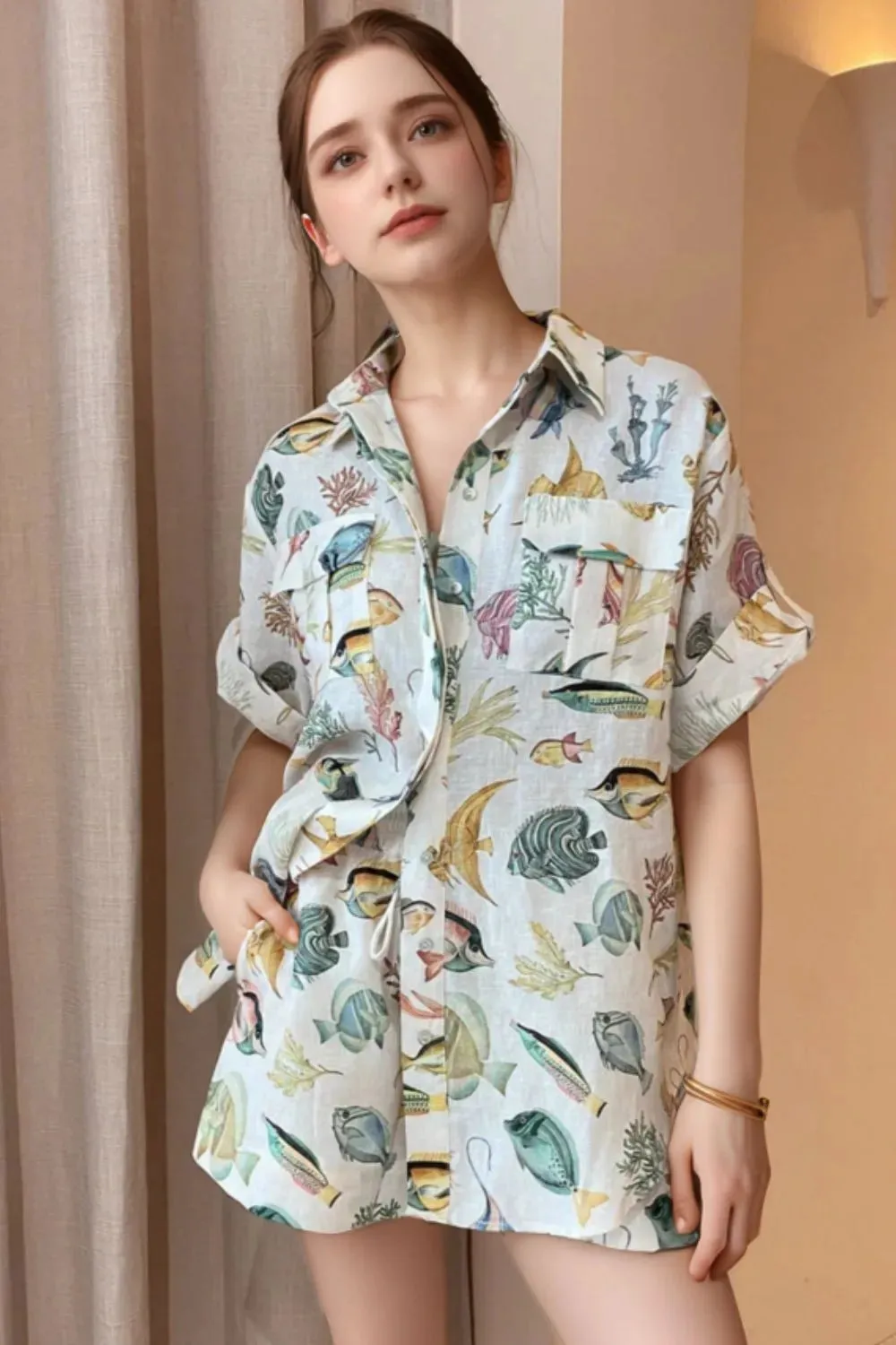 Tropical Print Oversized Button-Up Shirt and Shorts Set sold by Charming Charlie