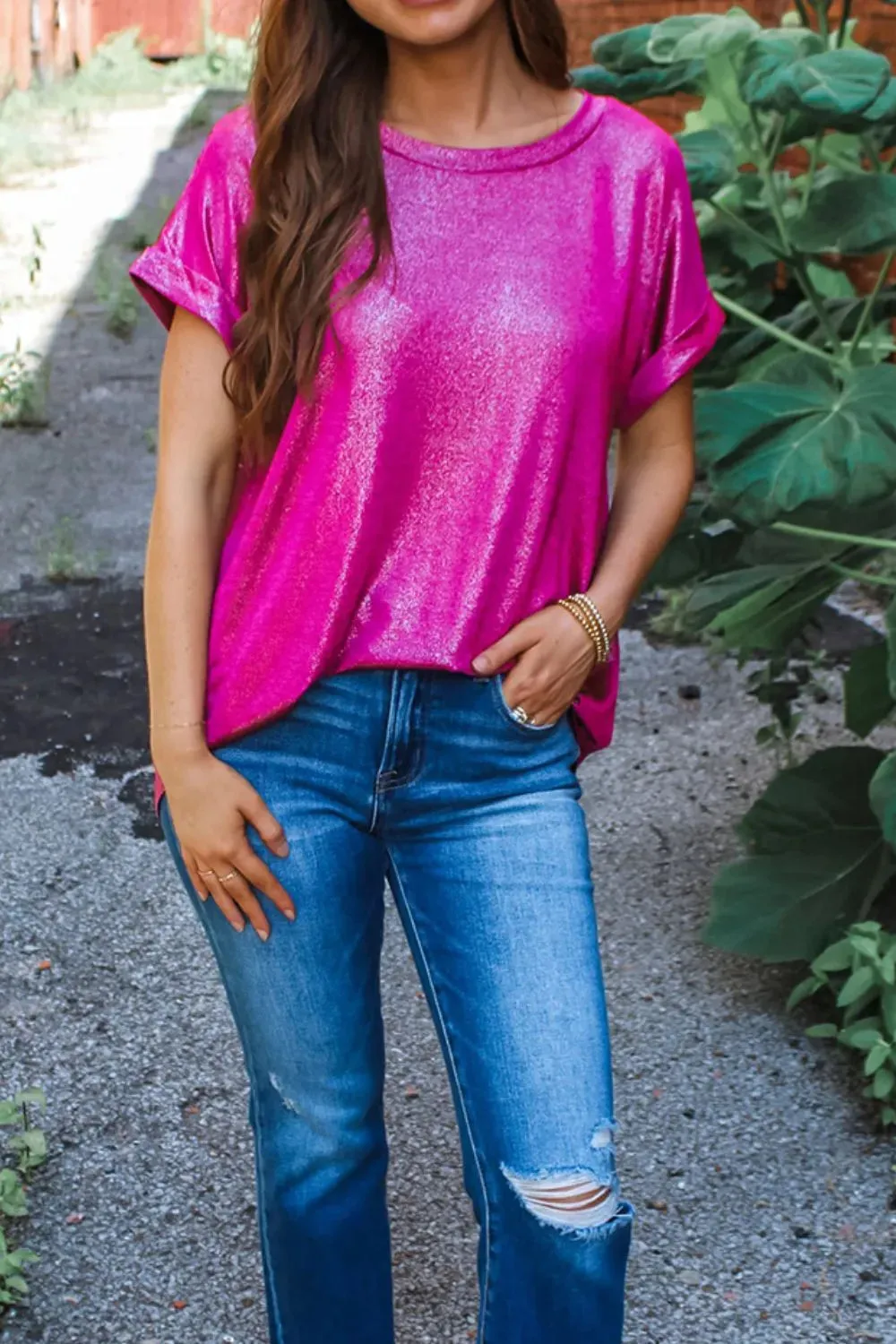 Round Neck Short Sleeve Casual Blouse sold by Charming Charlie product image thumbnail 3