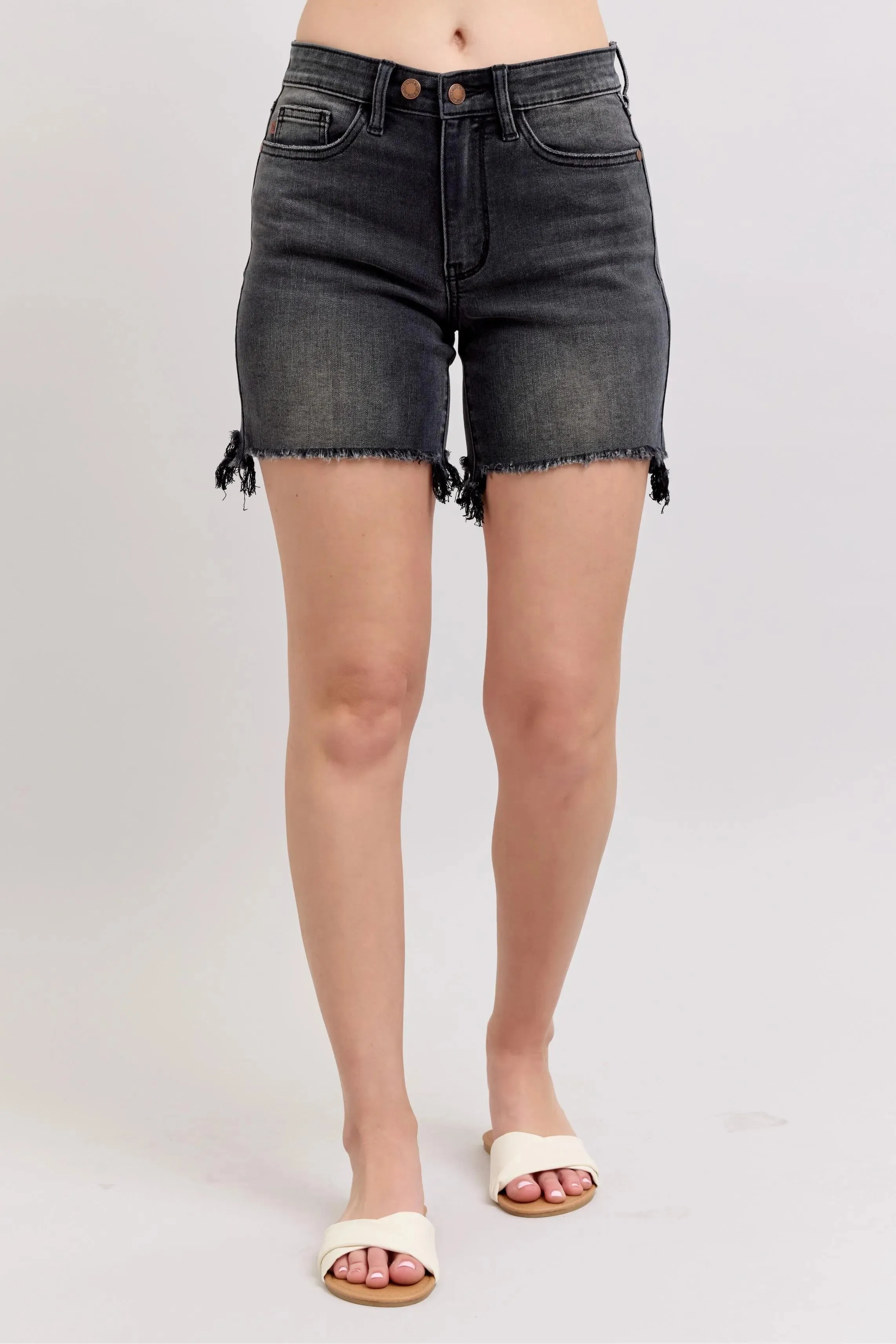 Judy Blue Full Size Long Cut Off 2 Button Dad Denim Shorts Plus Size sold by Charming Charlie product image thumbnail 2