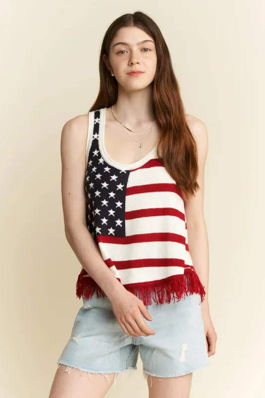 Jade By Jane American Flag Fringe Tank Top sold by Charming Charlie