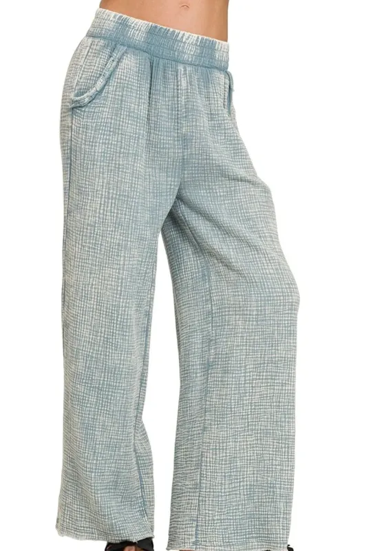 Zenana Washed Double Gauze Elastic Band Waist Pants sold by Charming Charlie