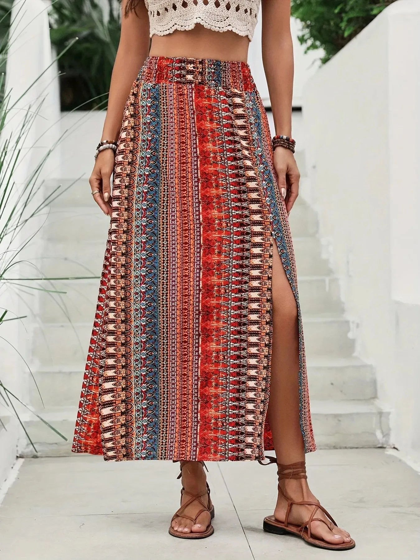 Bohemian Print Split Maxi Skirt sold by Charming Charlie product image thumbnail 2