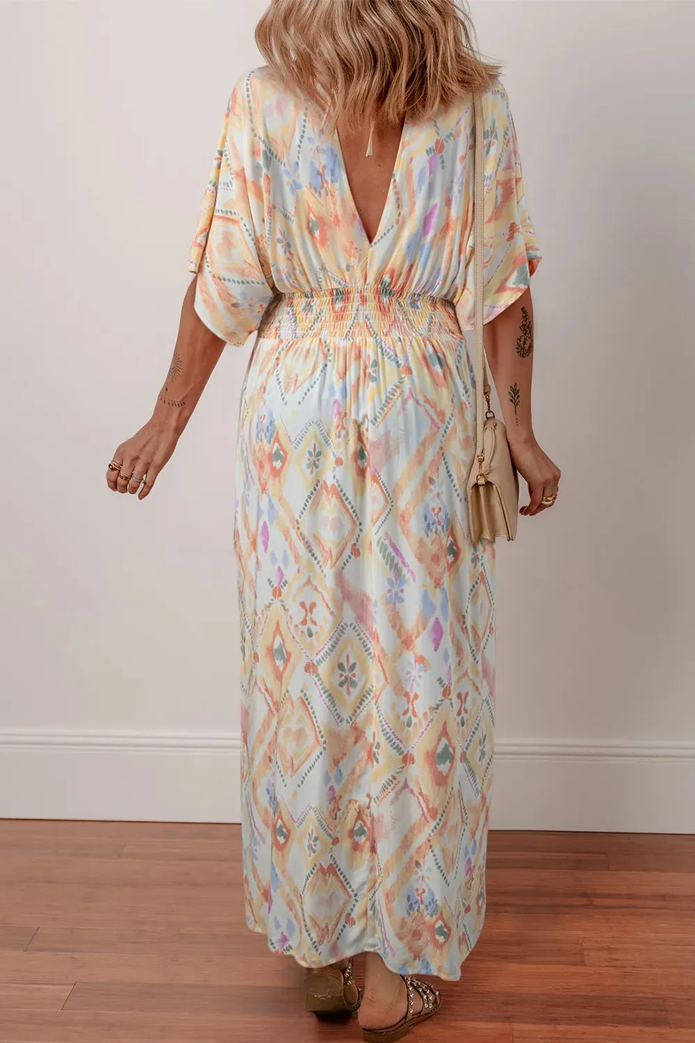 Printed Half Sleeve Shirred High Waist Maxi Dress sold by Charming Charlie product image thumbnail 2