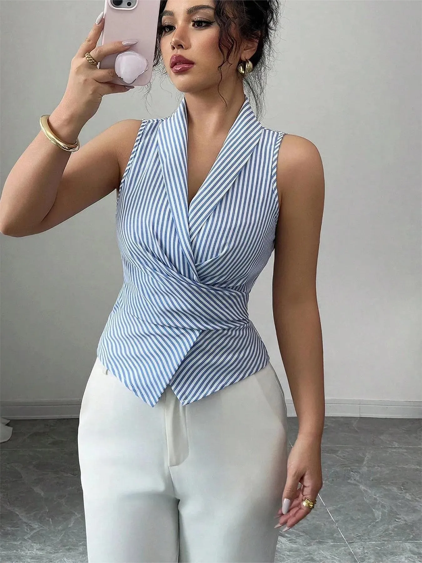 Striped Sleeveless Wrap Blouse sold by Charming Charlie product image thumbnail 4