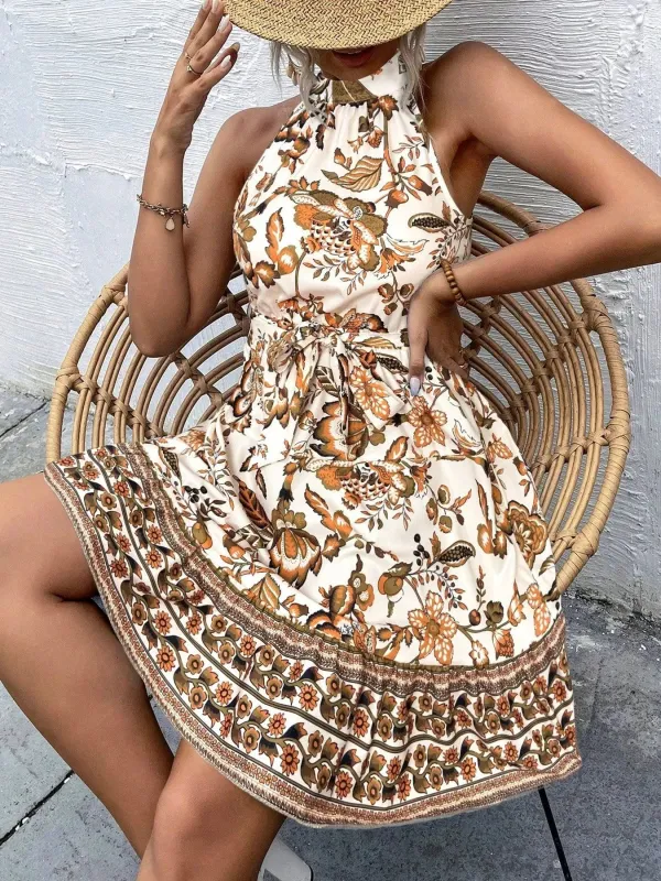 Floral Halter Neck Summer Mini Dress sold by Charming Charlie