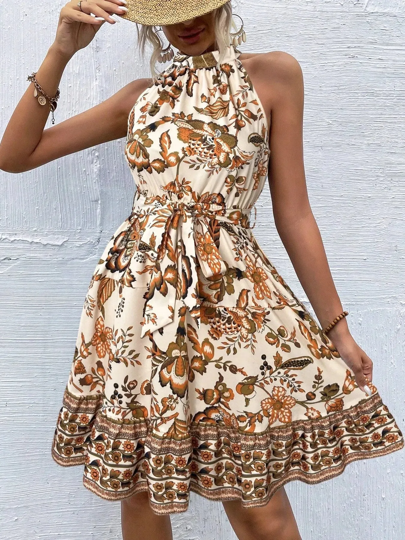 Floral Halter Neck Summer Mini Dress sold by Charming Charlie product image thumbnail 2