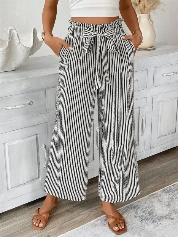 Full Size Striped Wide Leg Paper Bag Pants Plus Size sold by Charming Charlie