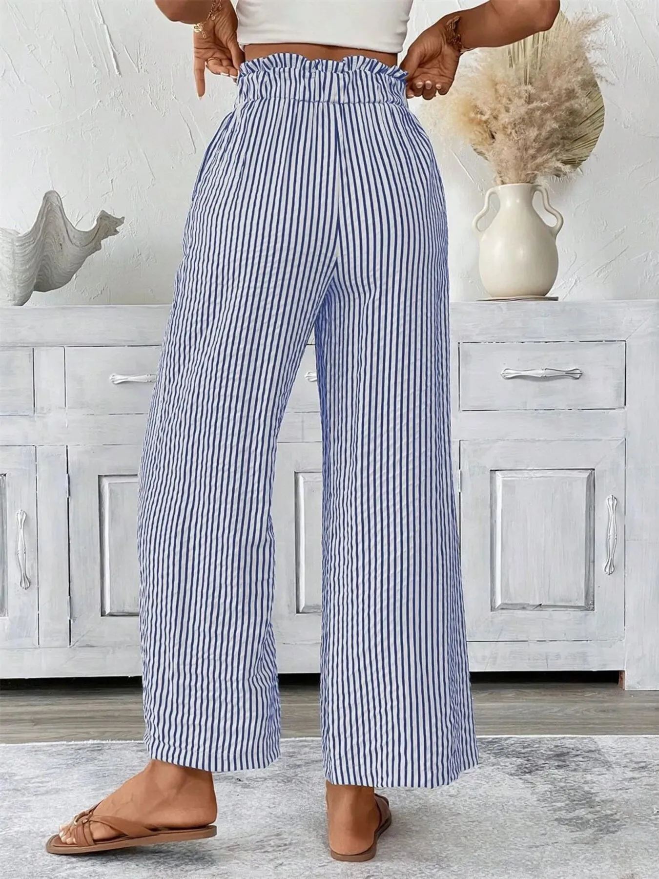 Full Size Striped Wide Leg Paper Bag Pants Plus Size sold by Charming Charlie product image thumbnail 5