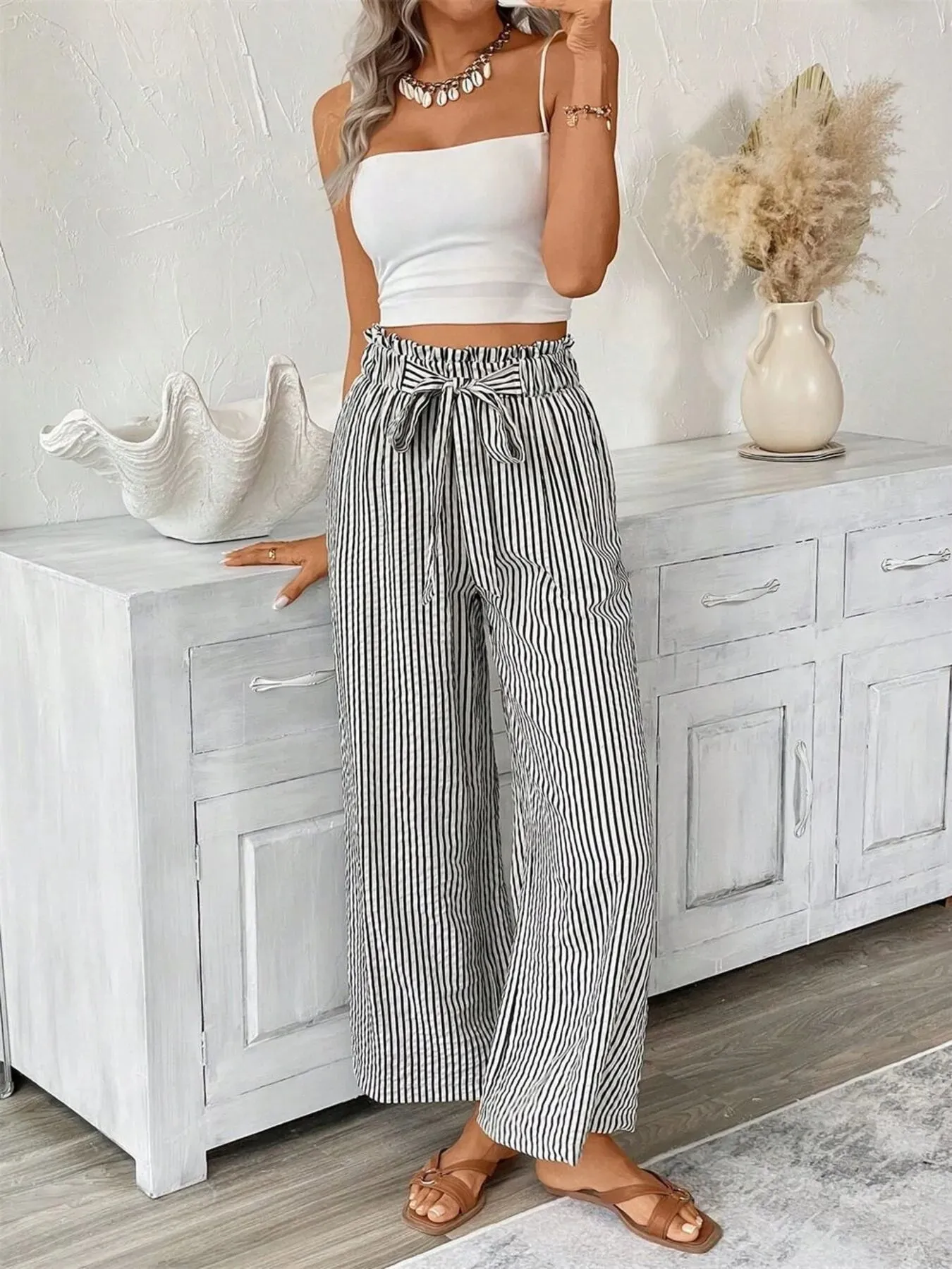 Full Size Striped Wide Leg Paper Bag Pants Plus Size sold by Charming Charlie product image thumbnail 3