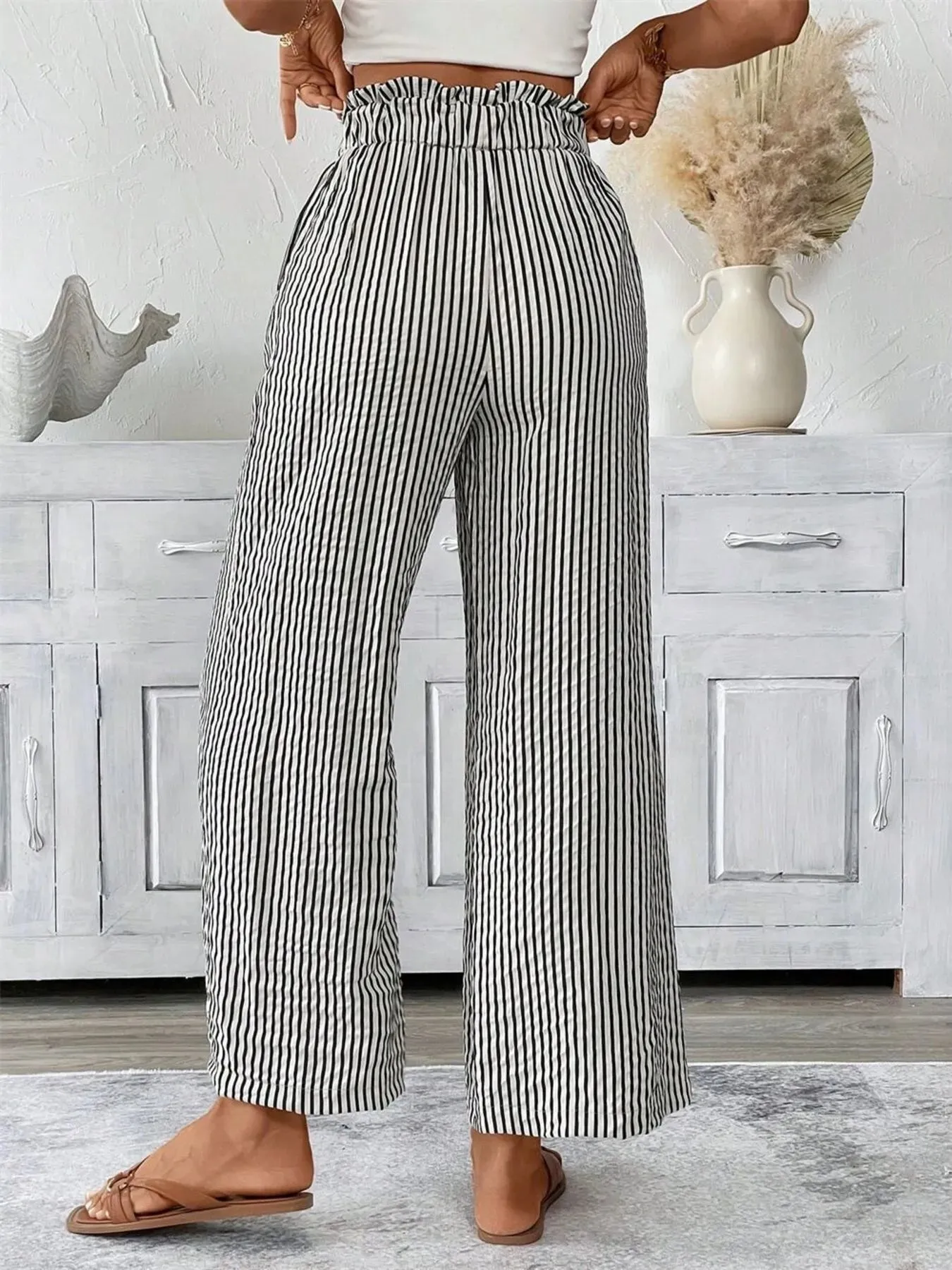 Full Size Striped Wide Leg Paper Bag Pants Plus Size sold by Charming Charlie product image thumbnail 2