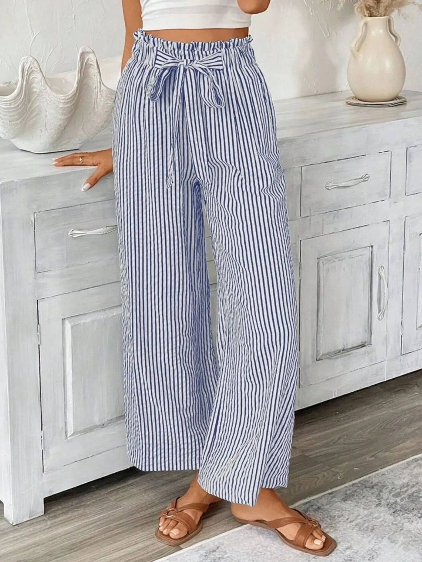 Full Size Striped Wide Leg Paper Bag Pants Plus Size sold by Charming Charlie product image thumbnail 4