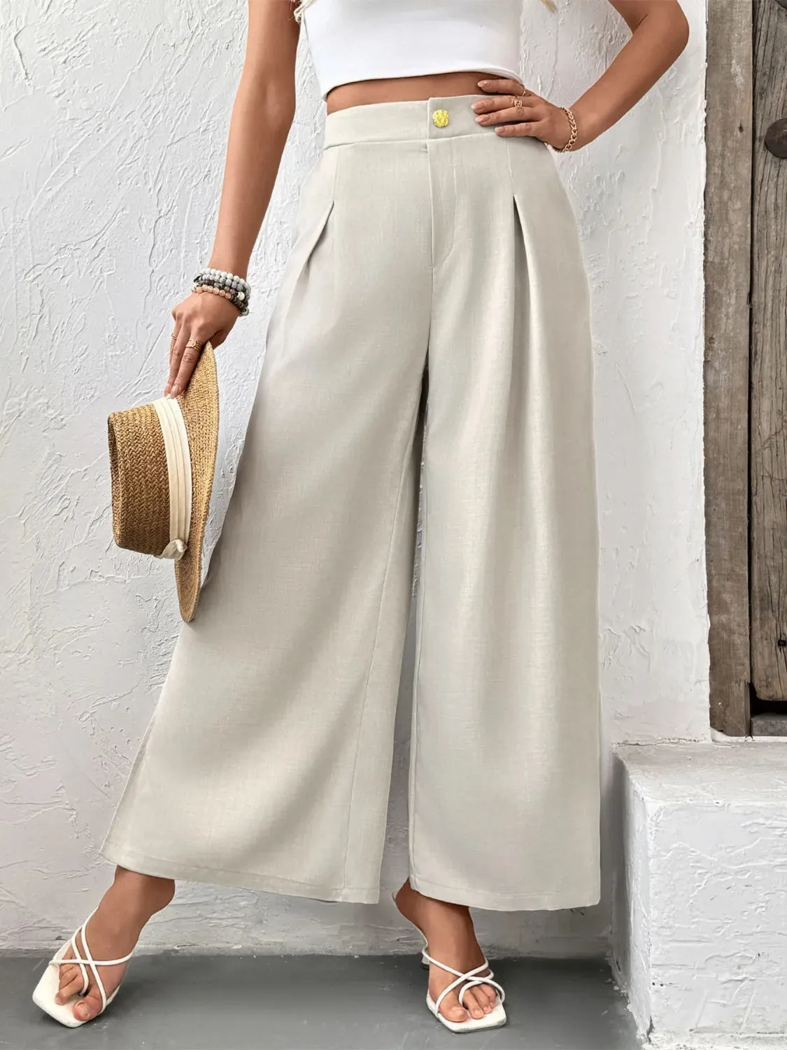 Slit Wide Leg Pleated Pants sold by Charming Charlie