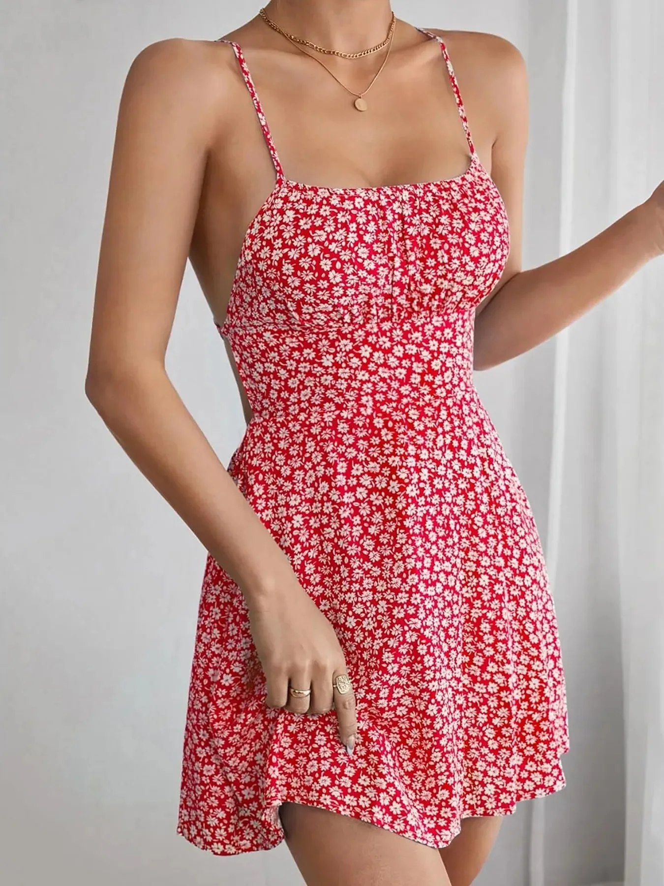 Floral Print Spaghetti Strap Summer Mini Dress sold by Charming Charlie product image thumbnail 4