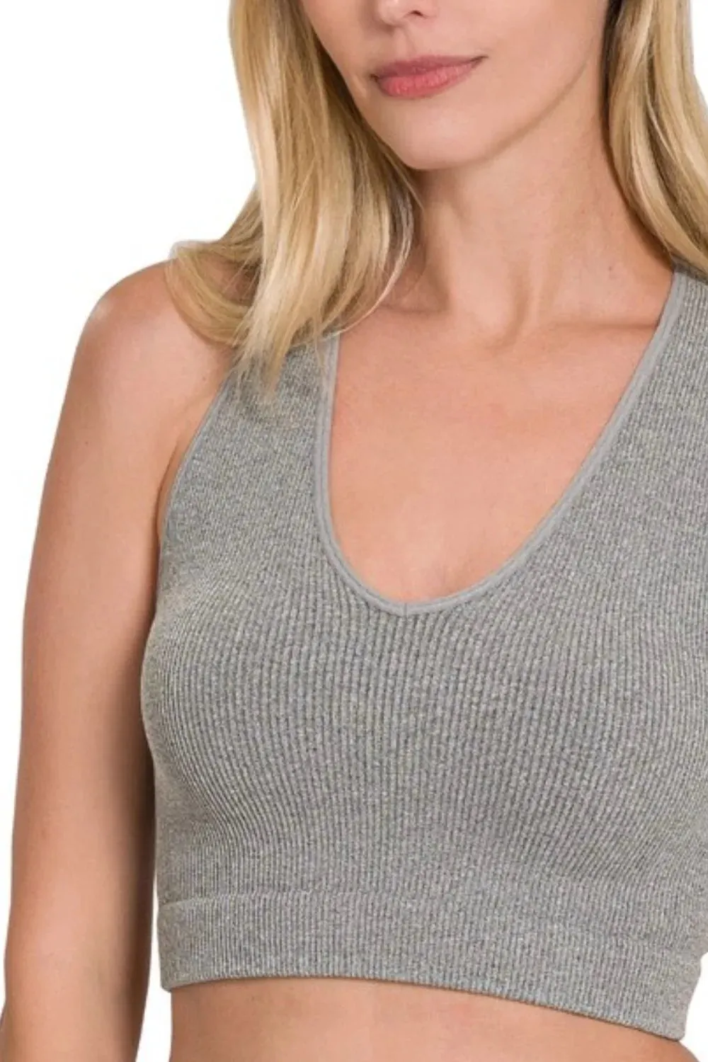 Zenana Seamless Ribbed Cropped Racerback Tank Top sold by Charming Charlie product image thumbnail 2