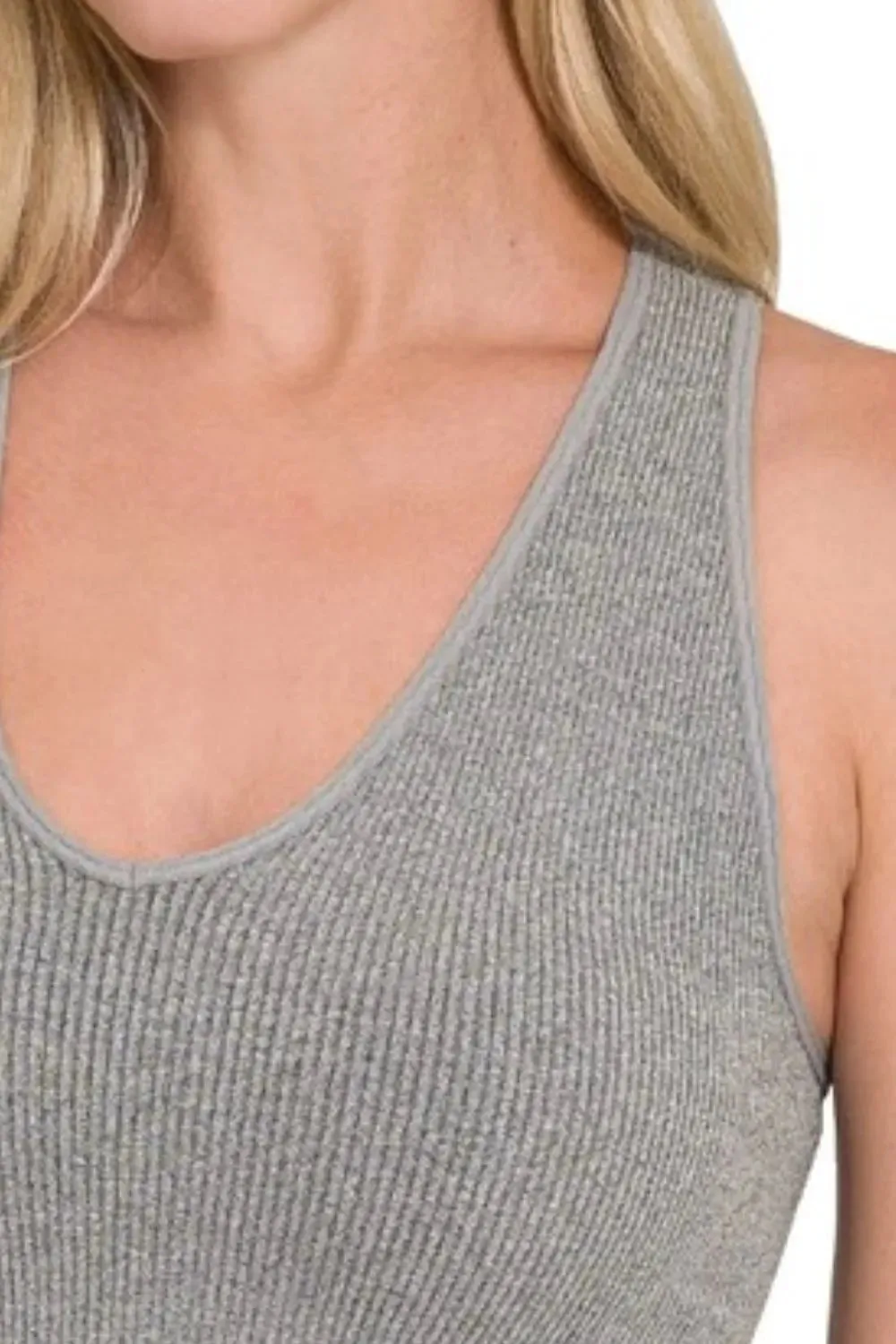 Zenana Seamless Ribbed Cropped Racerback Tank Top sold by Charming Charlie product image thumbnail 3