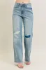 Judy Blue Full Size Hw Destroy & Knee Patch Straight Jeans Plus Size sold by Charming Charlie
