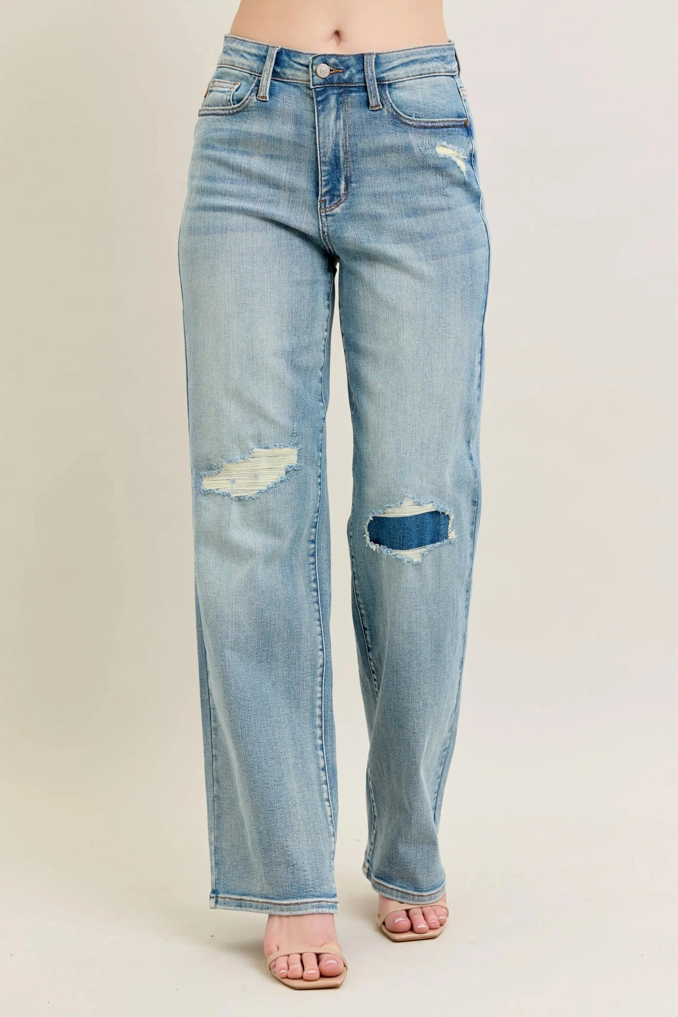 Judy Blue Full Size Hw Destroy & Knee Patch Straight Jeans Plus Size sold by Charming Charlie product image thumbnail 2