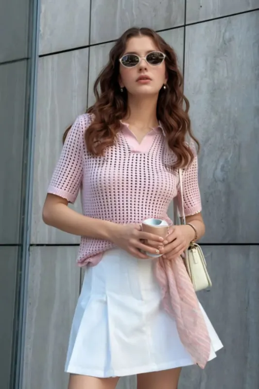 Hollow Out Short Sleeve Knit Cover Up Top sold by Charming Charlie