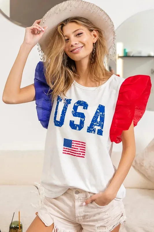BiBi USA Theme Color Block Organza Ruffle Sleeve Top sold by Charming Charlie product image thumbnail 3