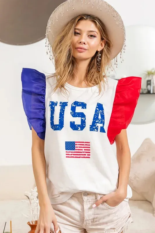 BiBi USA Theme Color Block Organza Ruffle Sleeve Top sold by Charming Charlie product image thumbnail 4