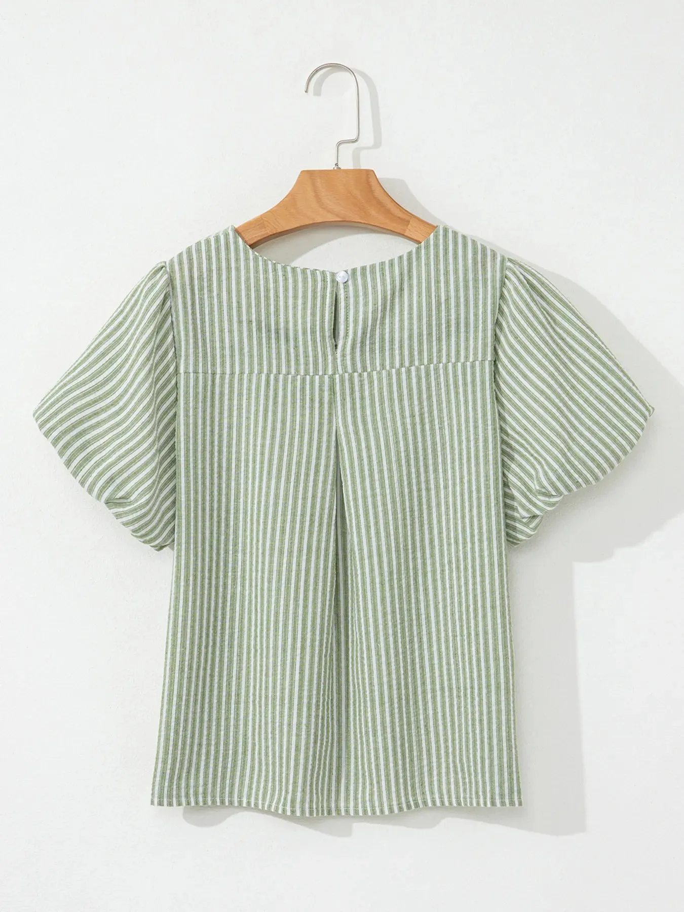 Stripe Textured Round Neck Short Puff Sleeve Blouse sold by Charming Charlie product image thumbnail 5