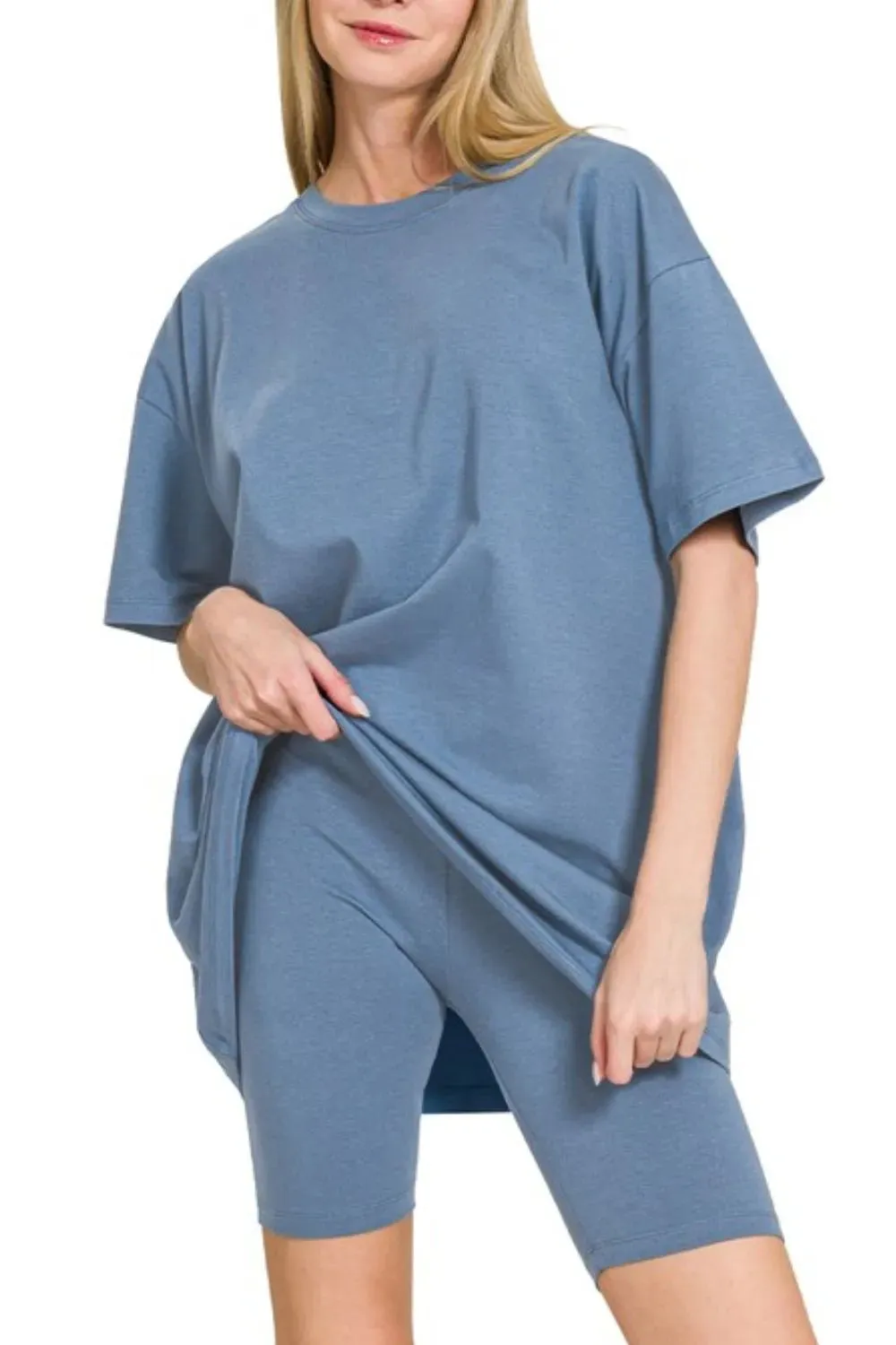 Zenana Cotton Round Neck Top & Biker Shorts sold by Charming Charlie product image thumbnail 3