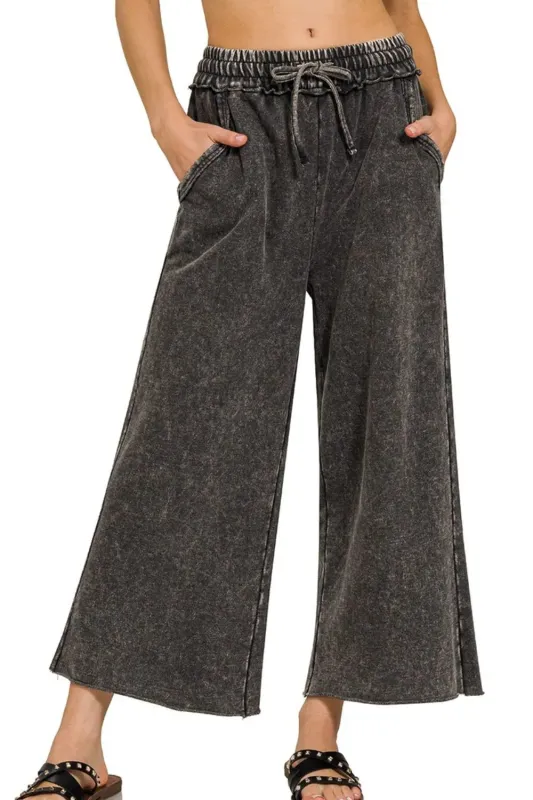Zenana Washed French Terry Palazzo With Pockets sold by Charming Charlie
