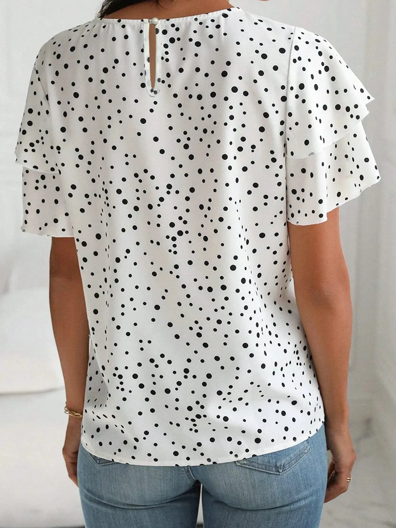 Polka Dot Layered Ruffled Short Sleeve Blouse sold by Charming Charlie product image thumbnail 2