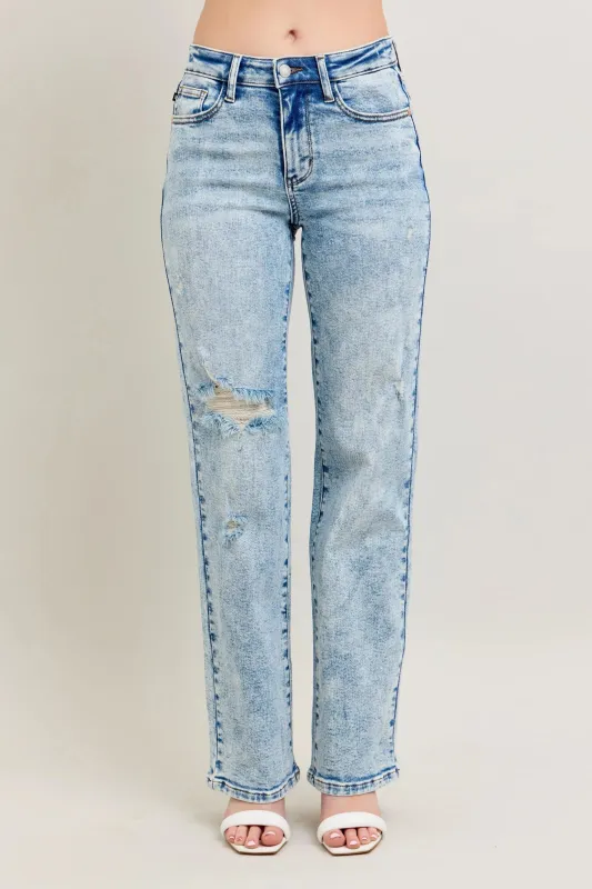 Judy Blue Full Size Hw Mineral Wash Destroy 90's Straight Jeans Plus Size sold by Charming Charlie