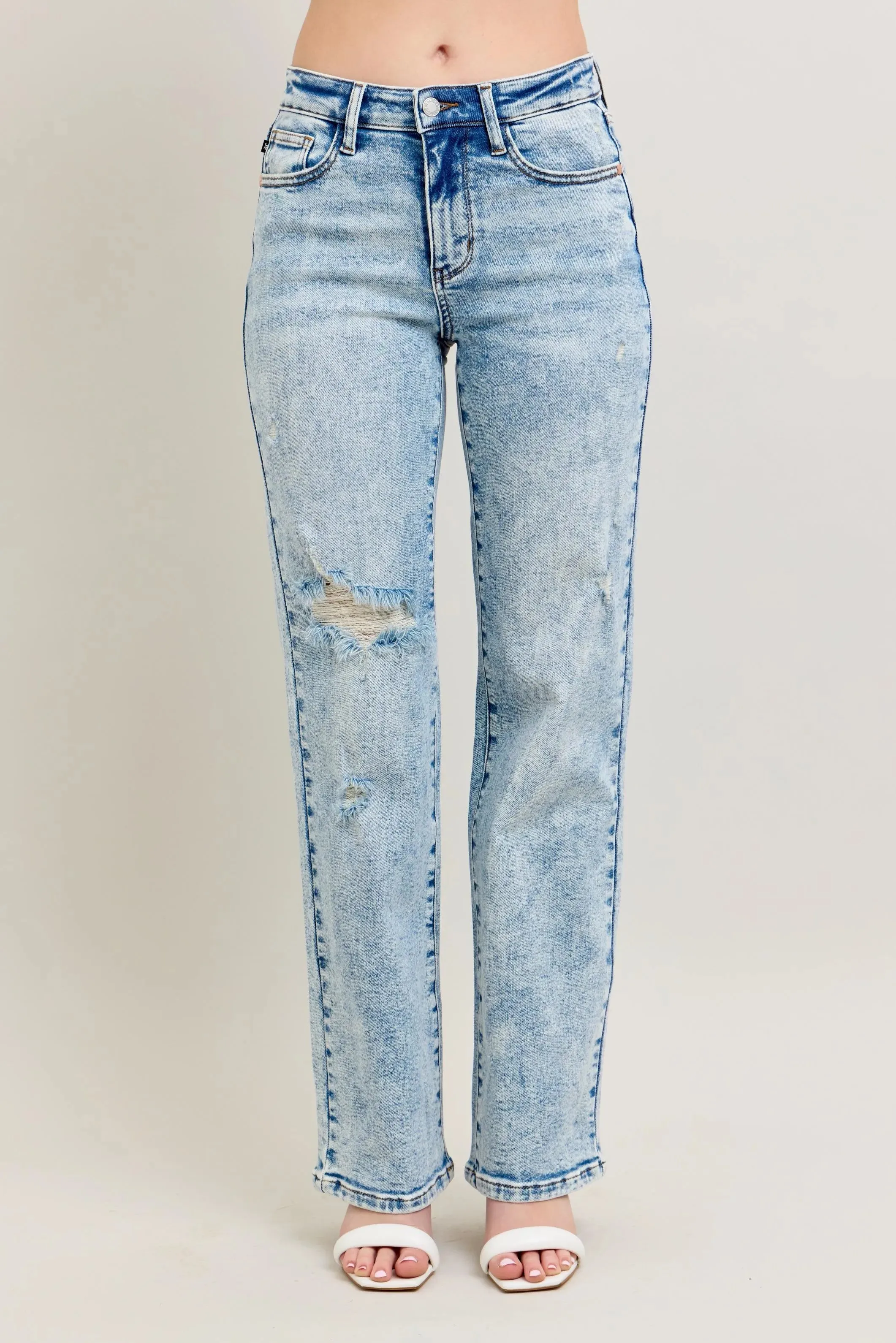 Judy Blue Full Size Hw Mineral Wash Destroy 90's Straight Jeans Plus Size sold by Charming Charlie