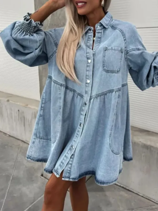 Oversized Long Sleeve Button-Up Denim Dress sold by Charming Charlie