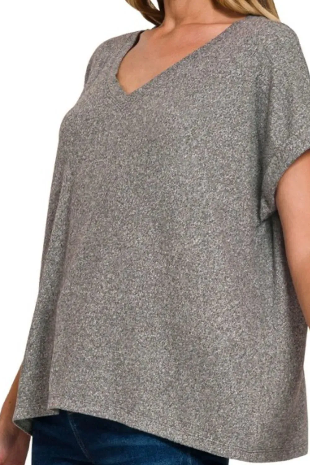 Zenana Soft Melange Hacci V-neck Tee sold by Charming Charlie product image thumbnail 3